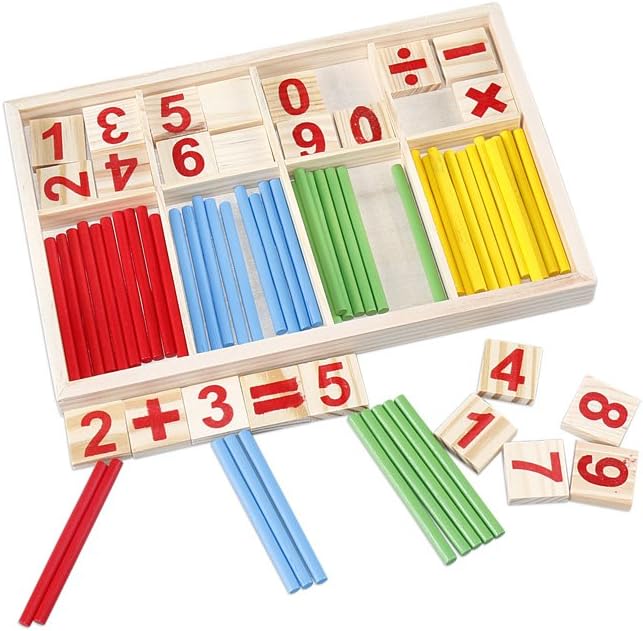 Alytimes Counting Stick Calculation Math Educational Toy, Wooden Number Cards and Counting Rods Box