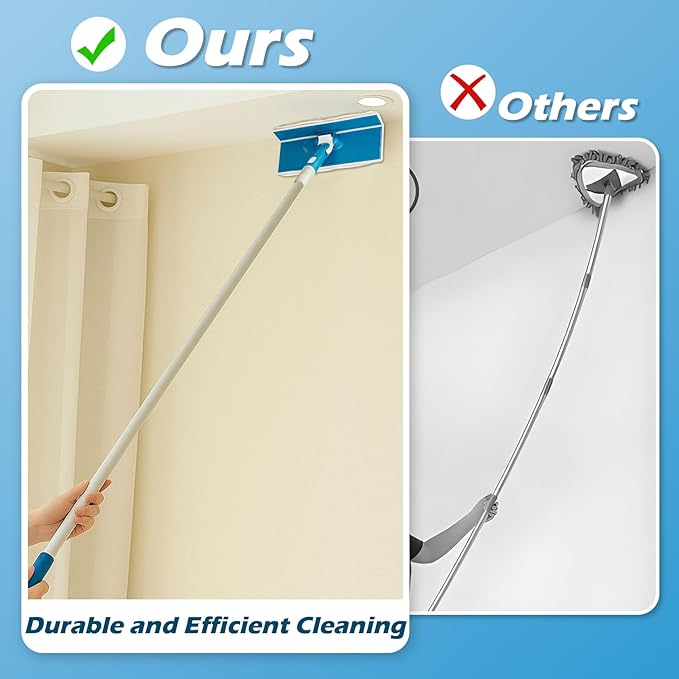 Wall Cleaner Mop with Foldable Panel, Baseboard Cleaner Tool with 55" Long Handle, Cleaning Mop Duster for Walls, Ceilings, Baseboards, Floors