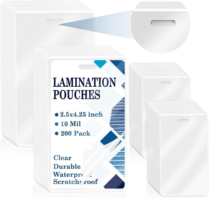 200 Pieces 10 Mil 2 1/2" x 4 1/4" Luggage Tag Laminating Pouches with Slot Hole Thermal Laminate Pouch Tags Kit Resealable for Work Permits Pass Cards Student ID Cards