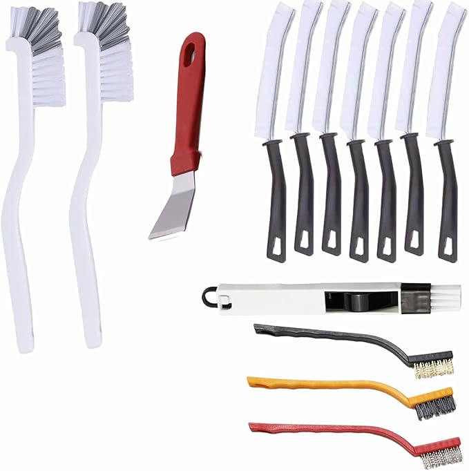 Narrow Crevice Cleaning Brush and Scraper Tools Set 14 Pcs Hard Bristle Gap Cleaning Supplies Brushes Small Spaces Sink Kitchen Bathroom Toilet Grout Shower Window Track Tub Faucets Cup