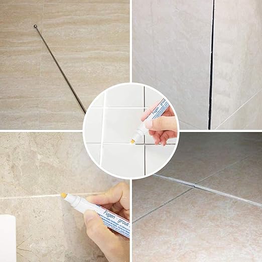 6 Pieces Tile Pen Wall Grout Restorer Pen Repair Marker Grout Filler Pen for Restoring Tile Wall Floor Bathrooms and Kitchen(White)