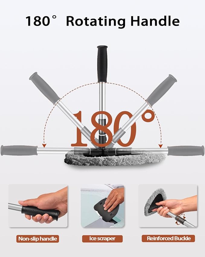 25.5” Windshield Cleaner Tool, Longer & Strong Absorbent Car Window Cleaner with 5 pcs Washable Pads and 2 pcs Spray Bottles for Car and Home Window, Gray