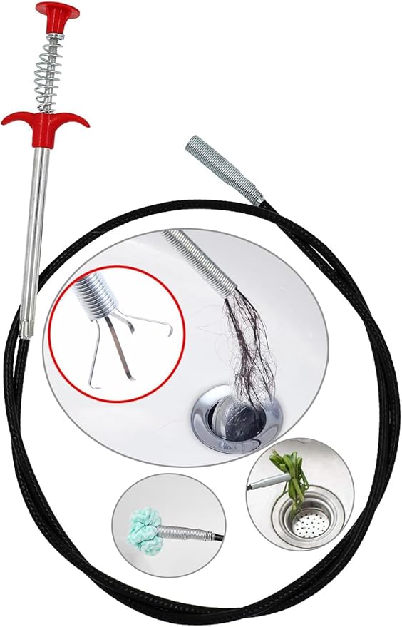 Drain Snake Drain Clog Remover Flexible Grabberable Pick Up Cleaning Tool Reacher Claw Stick, Drain Auger Grab Trash Hairs from Drain,Sink,Bathroom Tub Toilet Hose (79 Inch Drain Snake Tool)