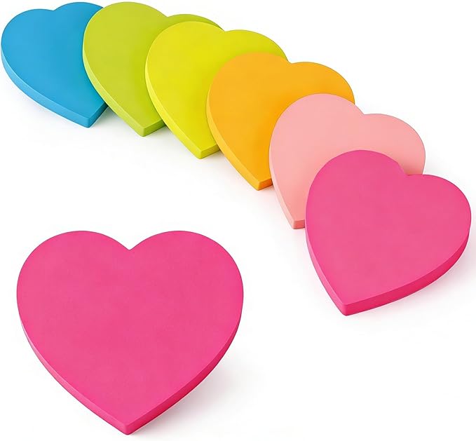 Heart Sticky Notes - 6 Pads Valentines Gifts | Valentines Party Favors Supplies for Women - Post Notes Stickers for Galentines - Teacher Must Have Desk Accessories for Classroom Office,80 Sheets/Pad