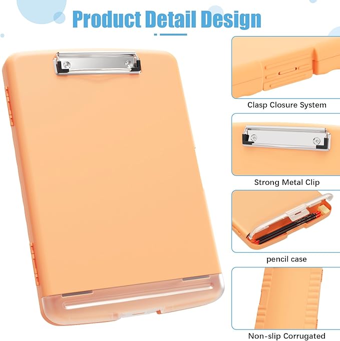 Hongri Clipboard with Storage with Pen Holder, Folder Nursing Clip Board 8.5 x 11 Foilo-Side Opening, High Capacity, Light Weight for Teachers, Classroom. Size 14 x 9.6 x 1.2 in(Light Orange)