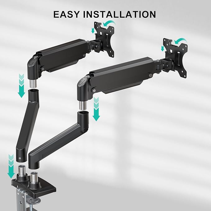 WALI Dual Monitor Stand for 13-32 inch Computer Screens, Dual Monitor Arms for 2 Monitors Holds up to 22 lbs, Height Adjustable Gas Spring Dual Monitors Mount, VESA 75x75/100x100mm (GSMP002N), Black