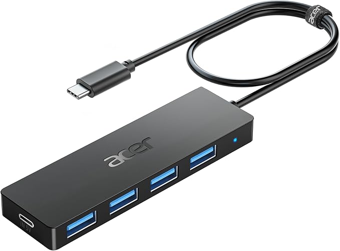 Acer USB C Hub 4 Ports, Multiple USB 3.0 Hub, USBC Splitter for Laptop with TypeC Power Port, Extender for Type C Port Laptop, PC, Desktop and More (USB-C, 4ft)