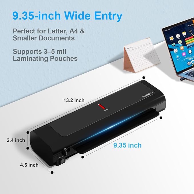 OL253 Thermal Laminator for Teachers & Home Office, Fast Preheat Desktop Laminator with Smooth & Bubble-Free Laminating, Fits A4 & Letter, 3–5 mil Pouches