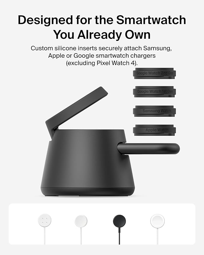 Belkin 3-in-1 Wireless Charging Station for Samsung Galaxy S26, Android - Qi2.2 25W Magnetic Charger for Pixel 10, iPhone 17, USB C Port for Galaxy, Pixel, & Apple Watch (Watch Charger Not Included)