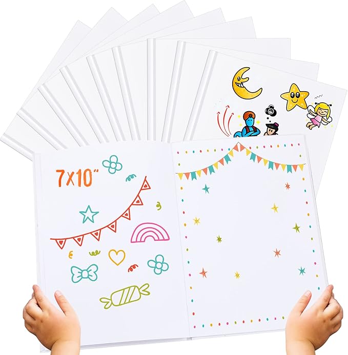 Henoyso Hardcover Blank Books for Kids to Write Stories Make Your Own Book Craft Unlined Notebook for Student Classroom DIY Drawing and Writing 40 Pages SketchBook for Kids Gift(10 Pack,7 x 10 Inch)