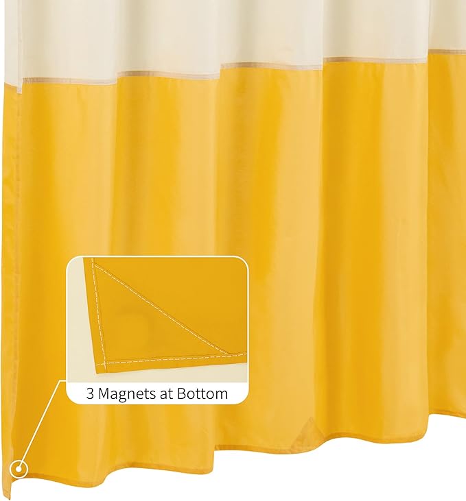 ALYVIA SPRING Waterproof Fabric Shower Curtain Liner - Soft & Light-Weight Cloth Shower Liner, 3 Bottom Magnets, Hotel Quality & Machine Washable - Standard Size 72x72, Cream and Yellow