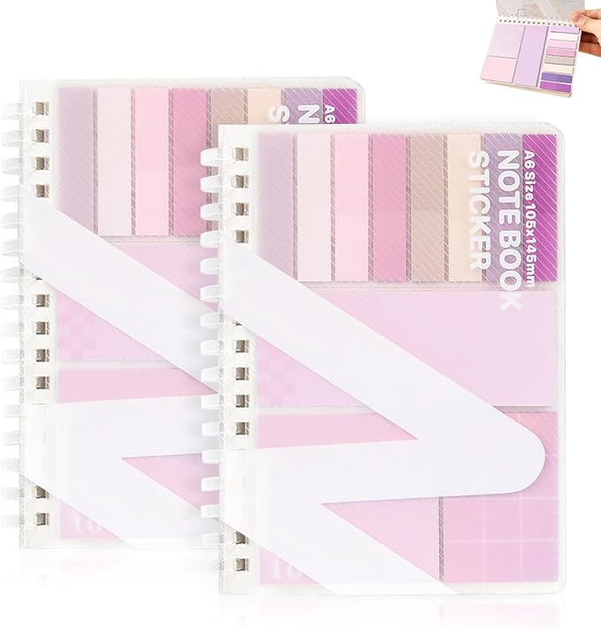 2Pcs Multi-Functional Sticky Note Combination Notebook, 220 Stickers +60 Inner Pages. Suitable for Office and Study Supplies (Pink)