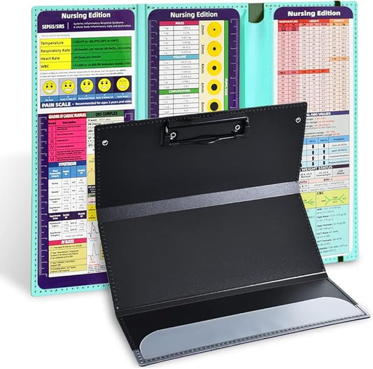 Vuzvuv Nursing Clipboard Foldable, Blue Nurse Pocket Clipboard 3 Layers with Nursing Medical Edition Cheat Sheets, Foldable Nurse Clip Boards Notepad for Students, Nurses, Doctors and Medical Staff
