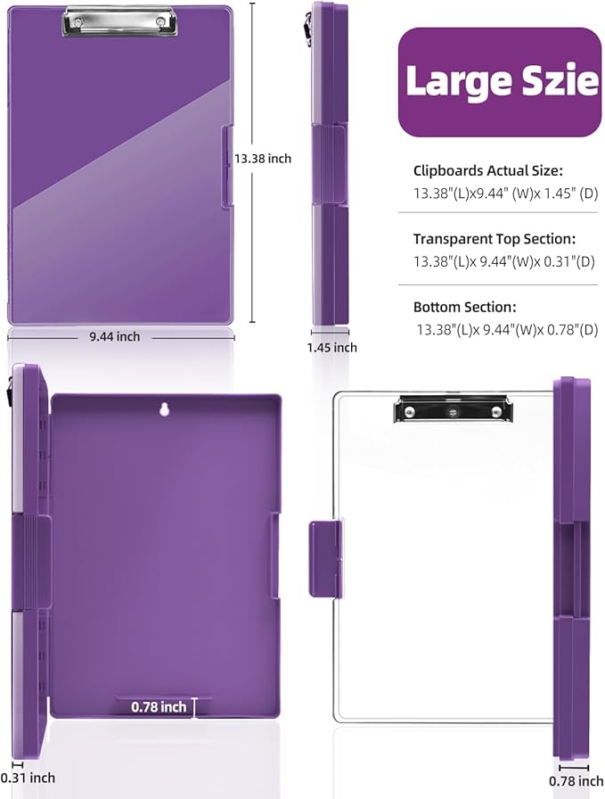 Clearview Clipboard with 2 Storage, Dry Erase 8.5x11 Heavy Duty ClipBoards - High Capacity Coaches Clip Board with Pen Holder - Side Opening Plastic Nursing Clip Case (Dark Purple)