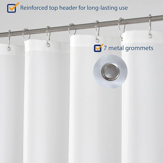 N&Y HOME RV Shower Curtain or Liner 36 x 64 inches with Magnets, Washable Fabric, Water Repellent, White Bathroom Curtains with Grommets, 36x64