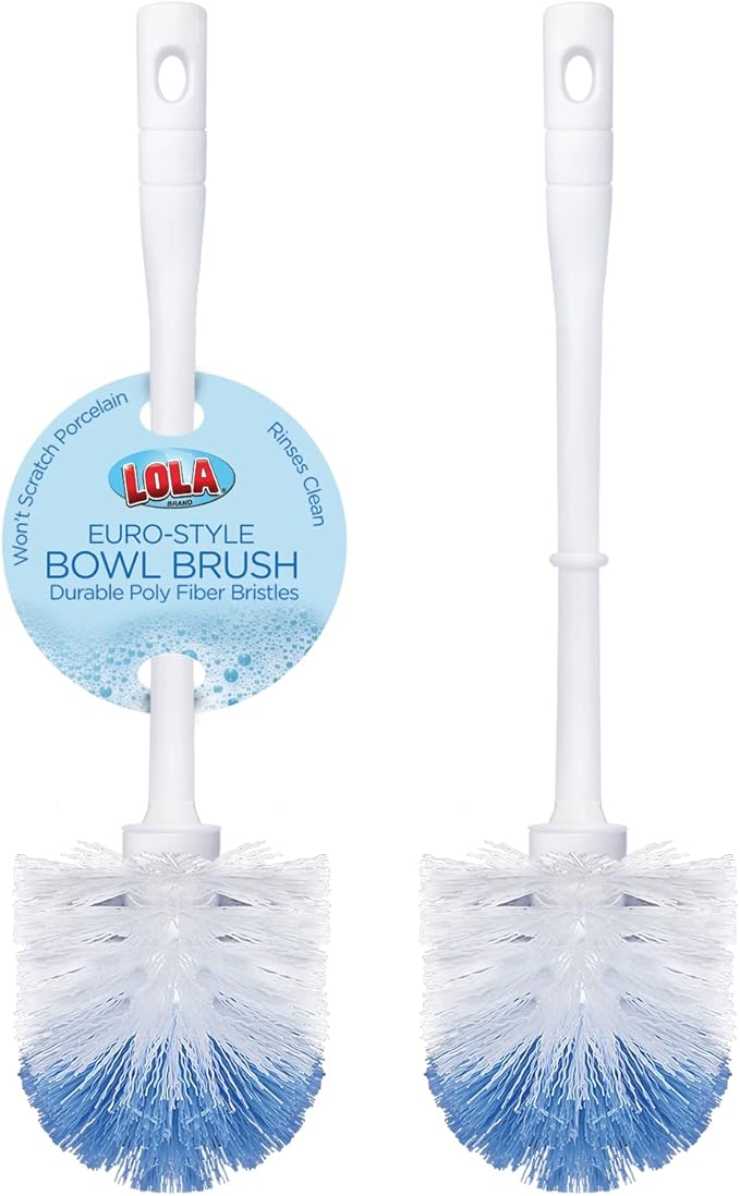 LOLA Classic Toilet Brush, 2 Pack, Durable Fiber Stiff Bristles, Compact Size, Non-Scratch, Long-Lasting