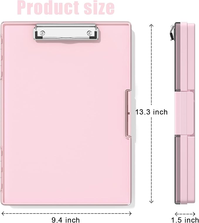 Hongri Clipboard with Storage, Pink 8.5 x 11 Folder Nursing Side Opening, Heavy Duty with Dual Compartment, Smooth Writing for Teachers, Classroom, Size 13.3 x 9.4 x 1.5 in, Office & School Supplies