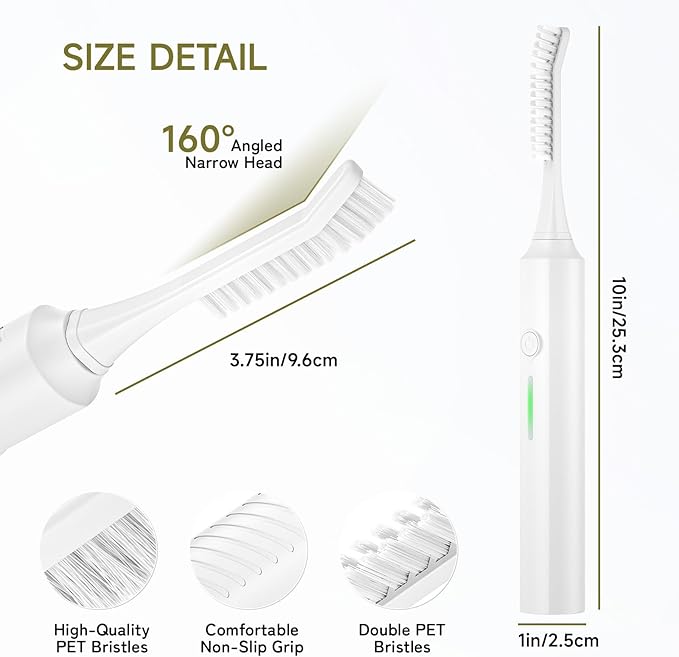 Electric Crevice Cleaning Brush, IPX7 Waterproof Grout Scrub Brush with 2 Replaceable Heads, Power Shower Scrubber for Kitchen, Bathroom, Window Track & Tight Gaps Cleaning