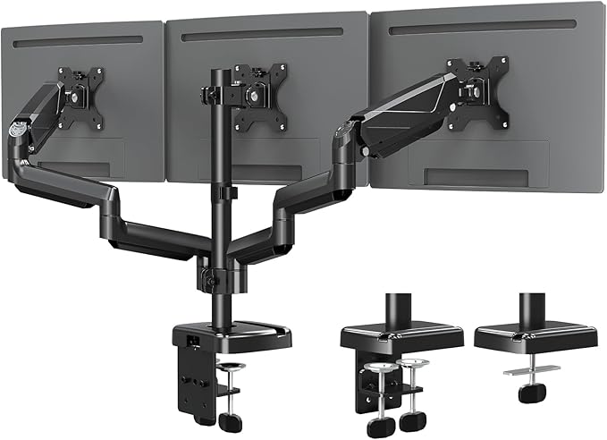 MOUNTUP Triple Monitor Mount, Triple Monitor Desk Mount for Max 27 inch Computer Screens, 3 Monitors Stand for Desk, Monitors Arm with Swivel, Tilt, Rotation, Each Arm Holds 4.4-19.8 lbs