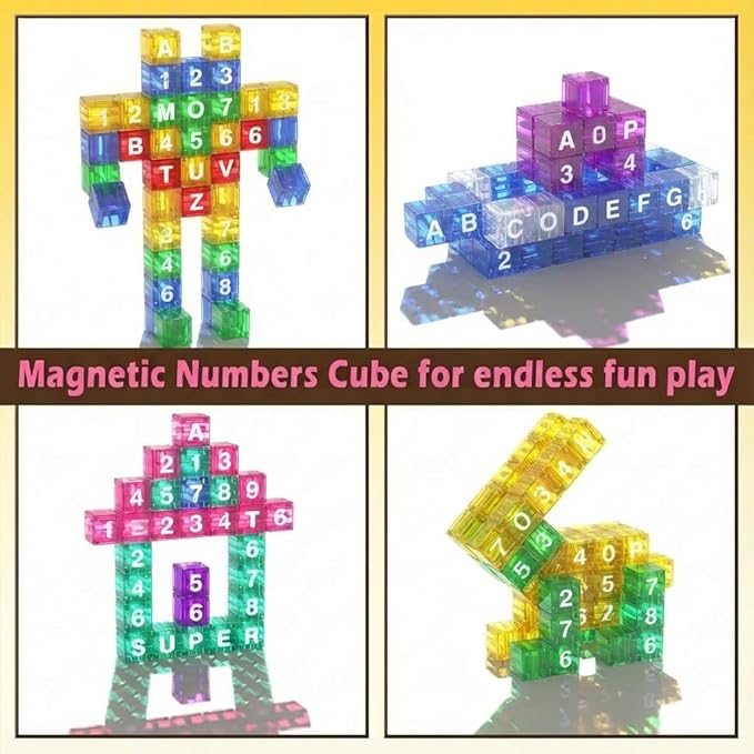 Magnetic Alphabet Blocks 40pcs - Educational STEM Learning Toys for Kids 3-8 | Portable Travel Letter Number Math Kit | Montessori Preschool Gifts Boys Girls