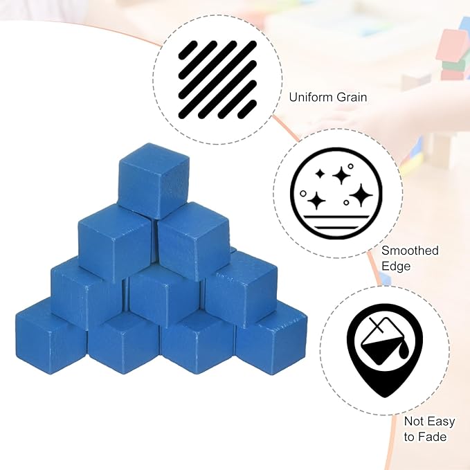 50-Pack DIY Wooden Cube, 1 Inch(2.5 Cm) Colored Natural Wood Blocks for Crafts Making Puzzle Games/Wedding/Home Decor/Dice/Building, Square Blank Block [Blue]