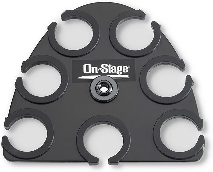 On-Stage MSA2700 Multi-Mic Holder (Microphone Organizer, Display, Caddy, Supports Handheld, Dynamic, Wired, and Wireless Mics, Aluminum, Silicone Padding, Black)