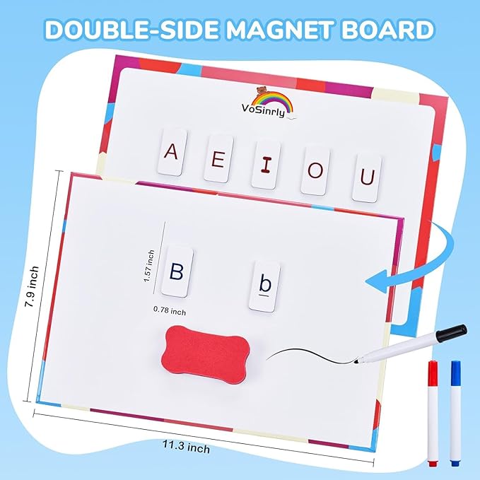 234 Foam Alphabet Tiles Magnetic Letters with Double-Side Magnet Board and Compartment Storage Case-Classroom Magnetic Letter Tiles for Phonics and Spelling