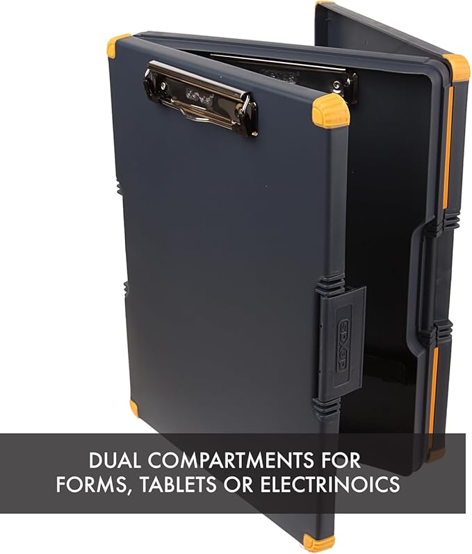 Dexas Duo Clipcase, Double Sided Clipboard Design, Portable Clipboards 13”x10” Gray/Orange, Combine Style and Functionality Office Supplies for Nursing, School, Work, Trades, Home Office