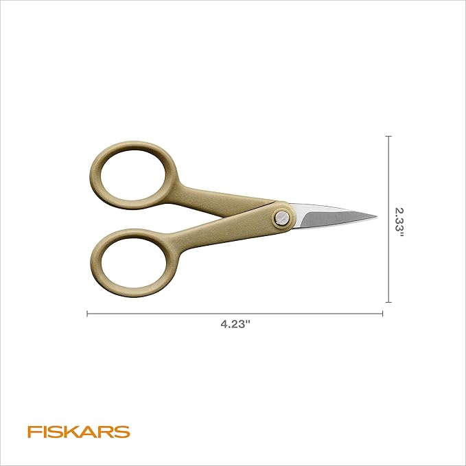 Fiskars 4" Recycled Fabric Scissors - Sustainable, Sharp, Detail Craft Scissors for Embroidery and Sewing - Craft and Fabric Cutting - Beige
