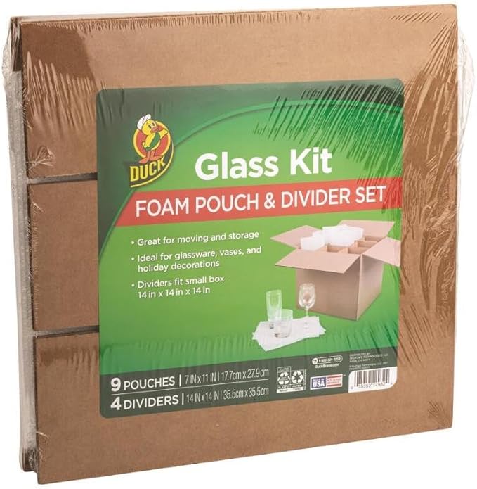 Duck Glass Kit, 4 Corrugate Dividers & 9 Foam Pouches (14 x 14\x 14) (Box NOT Included)