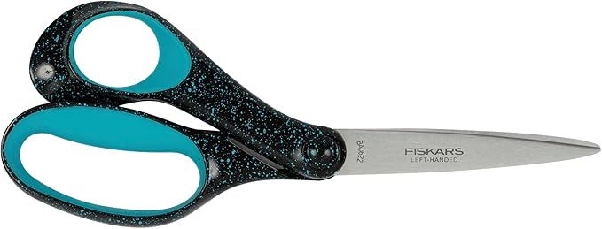 Fiskars 8" Left-Handed Softgrip Teen Scissors for Ages 15+ - Scissors for School or Crafting, Back to School Supplies, Blue Speckled