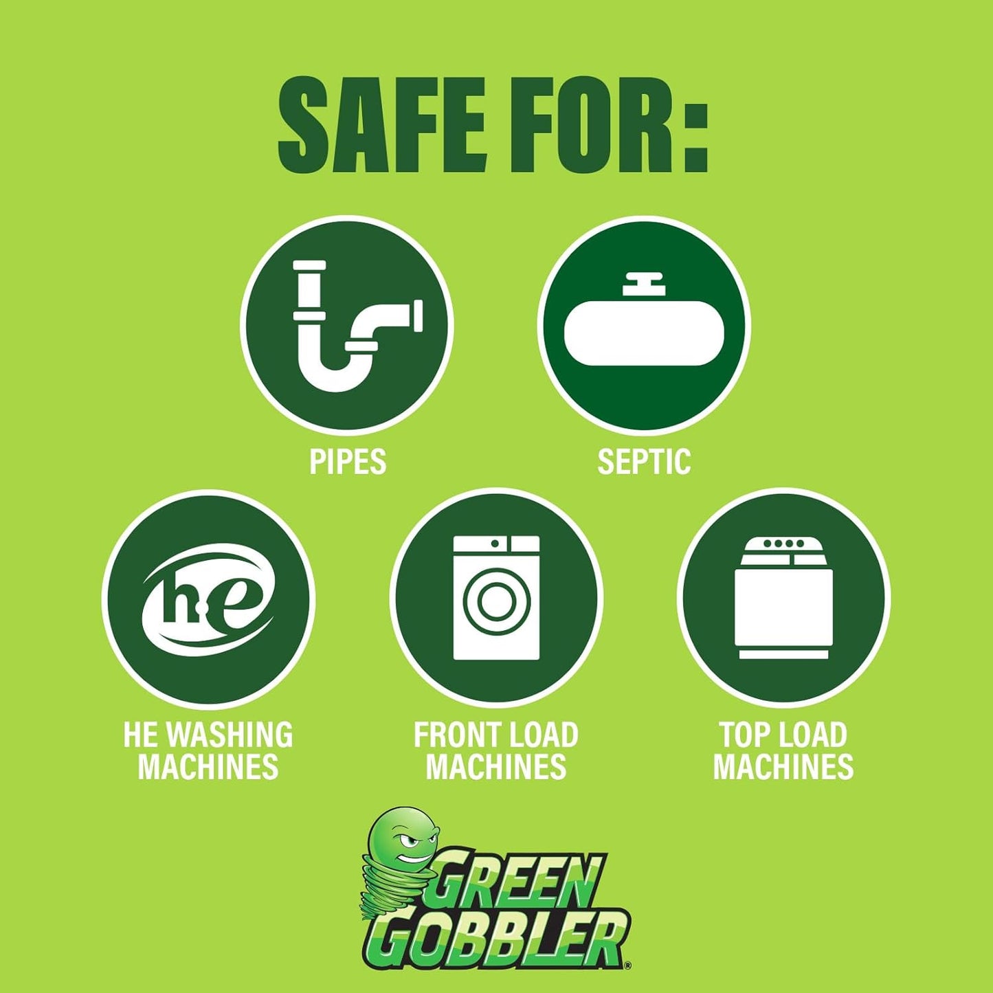 Green Gobbler Washing Machine Cleaner Tablets with Pipe Clean Technology Deodorizer | Front & Top Load Washer | 28 Count