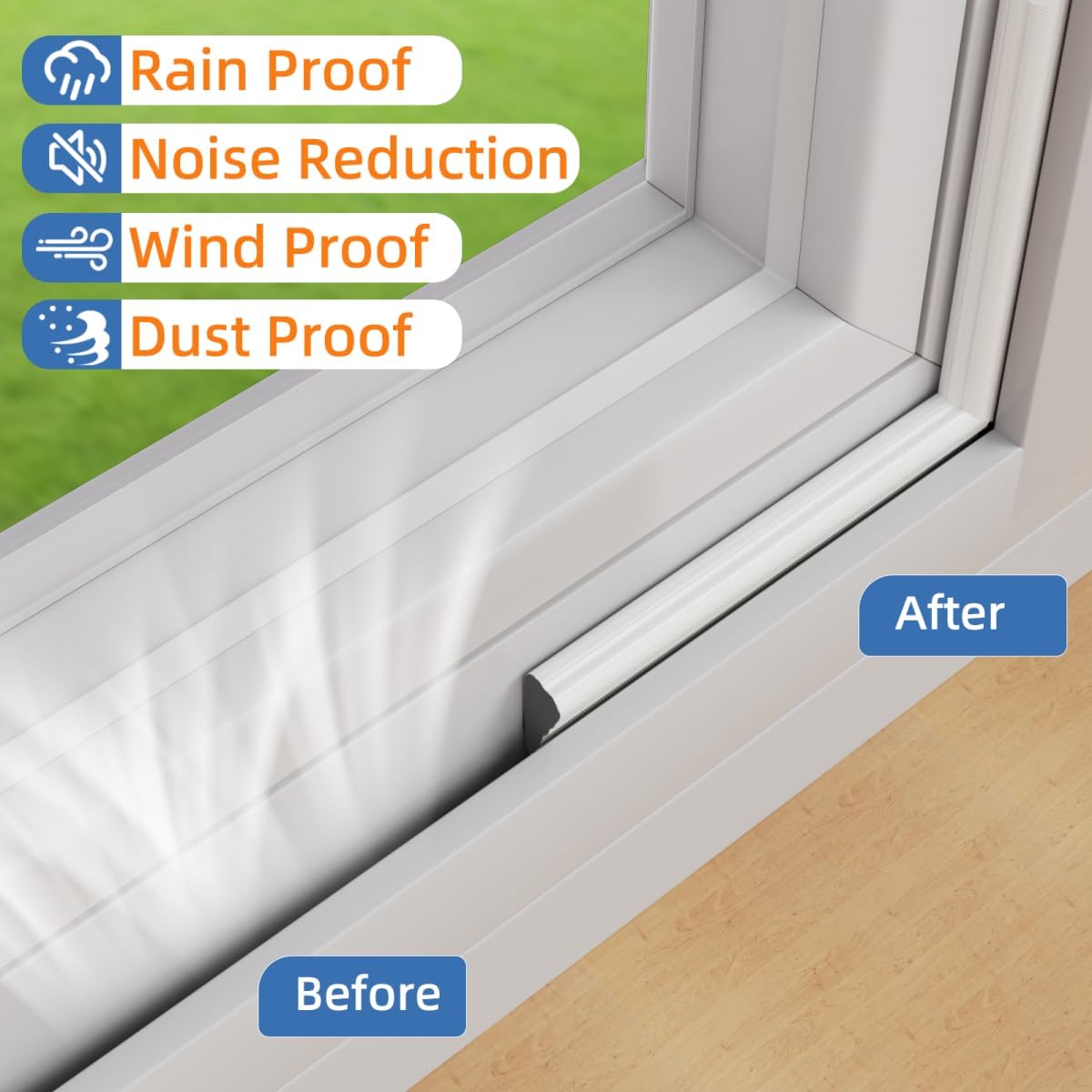 Wedge-Shape Window Weather Stripping Door Frame Seal Strip 2Pcs×196" White,Upgrade Black Foam,Soundproofing,Draft Stopper,Winter Insulation,Noise Blocker, Gap Filler for Exterior Front Door Side