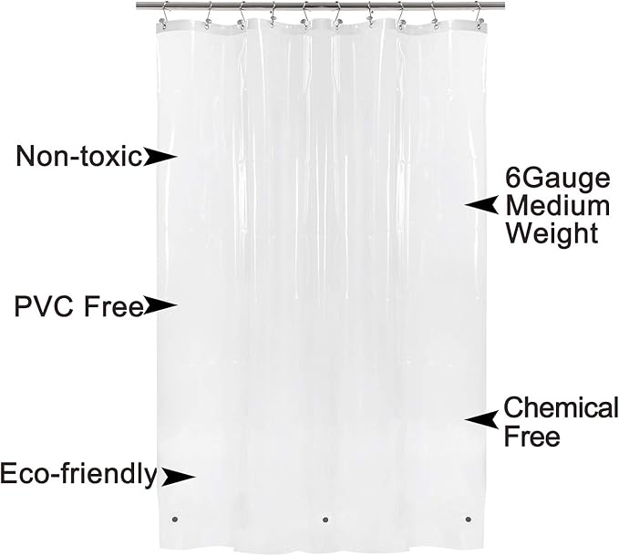 Barossa Design Shower Curtain Liner with 6 Magnets - Clear Plastic Shower Curtain Liner, See Through Vinyl Bath Curtain with Metal Grommets for Bathroom - Clear, 70x72