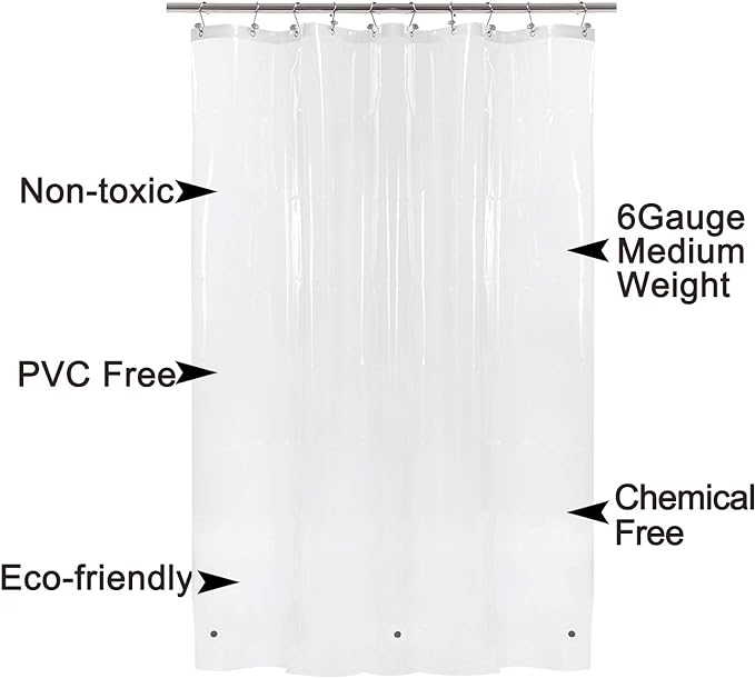 BAROSSA Design 54 inch Wide Stall Shower Curtain Liner with 3 Magnets - PEVA, Waterproof, PVC Free, Metal Grommets, Clear, 54x72