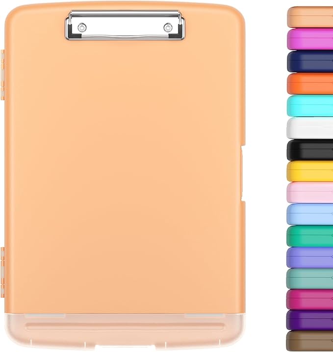 Hongri Clipboard with Storage with Pen Holder, Folder Nursing Clip Board 8.5 x 11 Foilo-Side Opening, High Capacity, Light Weight for Teachers, Classroom. Size 14 x 9.6 x 1.2 in(Light Orange)