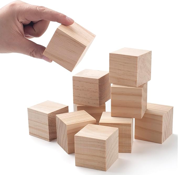 Wooden Cubes Wood Blocks for Crafts, 2 inch 10 PCS Blank Large Wooden Blocks for Crafts and Decor, Unfinished Natural Solid Squares Wood Cubes for Carving, Letter Stamps, Model Making