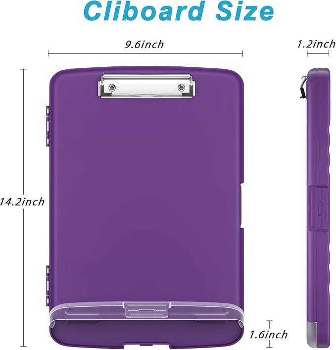 Rimilak Plastic Clipboard with Storage, 8.5 x 11 High Capacity Folio Nursing Case with Pen Holder, Size 14.2 x 9.6 x 1.2″ Folder Side-Opening for Classroom, Teacher, Smooth Writing, Deep Purple