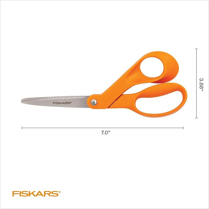 Fiskars Petite Original Orange-Handled Scissors, Crafting and Sewing Stainless Steel Scissors for Smaller Hands, Ergonomic Handle, Paper and Fabric Supplies for Office, Arts, and Crafts