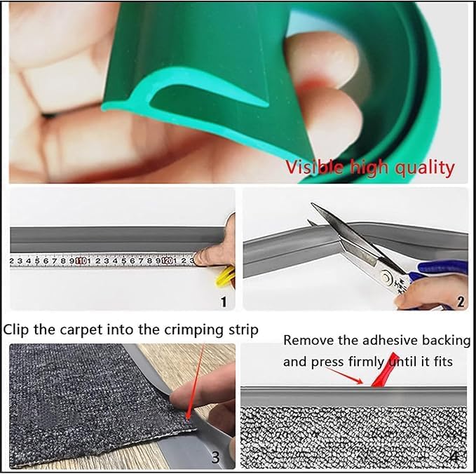 Self Adhesive Carpet Transition Strip with Edge Trim, Designed for Seamless Transitions from Carpet to Tile or Vinyl Floors, Perfect for Doorways.(Black,50ft)