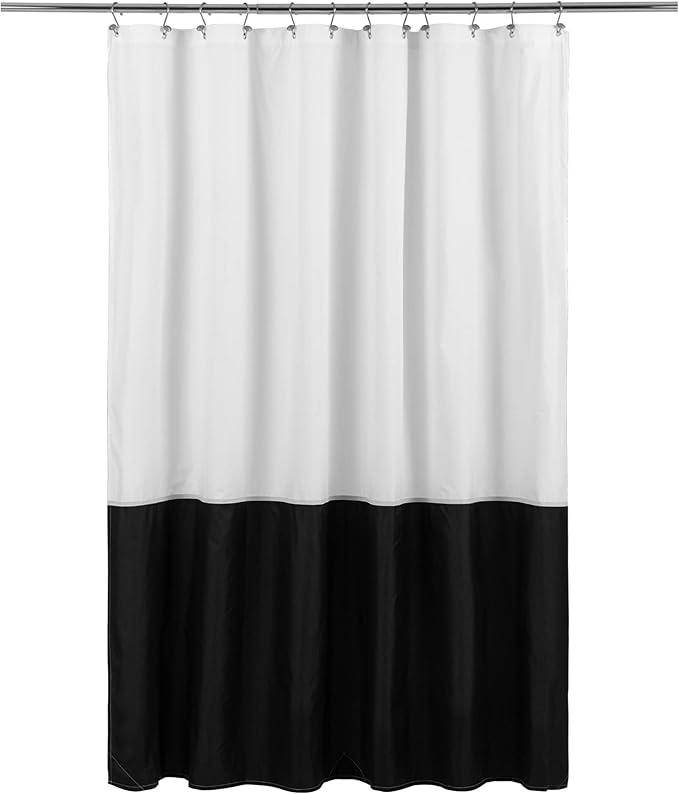 Waterproof Fabric Shower Curtain Liner - Soft & Light-Weight Cloth Shower Curtain with 3 Bottom Magnets, Hotel Quality & Machine Washable - Standard Size 72x72, Color Block Black and White