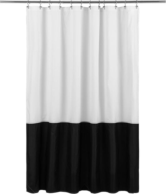 Waterproof Fabric Shower Curtain Liner - Soft & Light-Weight Cloth Shower Curtain with 3 Bottom Magnets, Hotel Quality & Machine Washable - Standard Size 72x72, Color Block Black and White