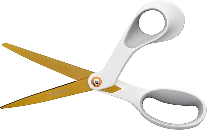 Fiskars SoftGrip Titanium Scissors, Stainless Steel Blades for Paper Crafting and Ergonomic Handle for Comfort and Control in Cutting Tasks, White