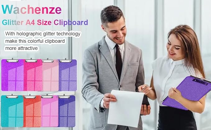Sparkly Clipboard with Pen Holder, Clear Plastic Glitter Clip Board, Hanging Shiny Clipboards with Low Profile Metal Clip, Letter A4 Size for Taecher Women Office School (Navy Blue)