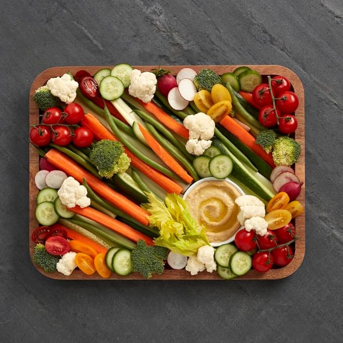 FARBERWARE Build-A-Board Acacia Cutting Board with Built-in Storage Compartments, Clear Locking Lid & White Handles, Great for Charcuterie & Snacks