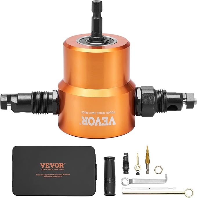 VEVOR Double Head Sheet Metal Nibbler Cutter, 360 Degree Metal Nibbler Drill Attachment with Extra Punch and Die, Cutting Hole Accessory and Step Drill Bit, for Straight Curve and Circle Cutting
