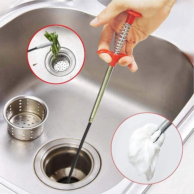 Drain Snake Drain Clog Remover Flexible Grabberable Pick Up Cleaning Tool Reacher Claw Stick, Drain Auger Grab Trash Hairs from Drain,Sink,Bathroom Tub Toilet Hose (62 Inch Drain Snake Tool)