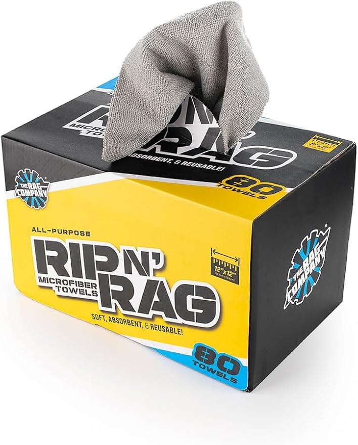 The Rag Company - Rip N' Rag Multi-Purpose Reusable Microfiber Towels for Home, Office, Garage, RV and More - 80 Count Roll - Premium 70/30 Blend - 200gsm