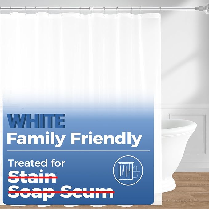 downluxe Set of 3 White Shower Curtain Liner, PEVA Lightweight Plastic Shower Liner with 3 Magnets, 72" x 72" Waterproof Bathroom Curtain