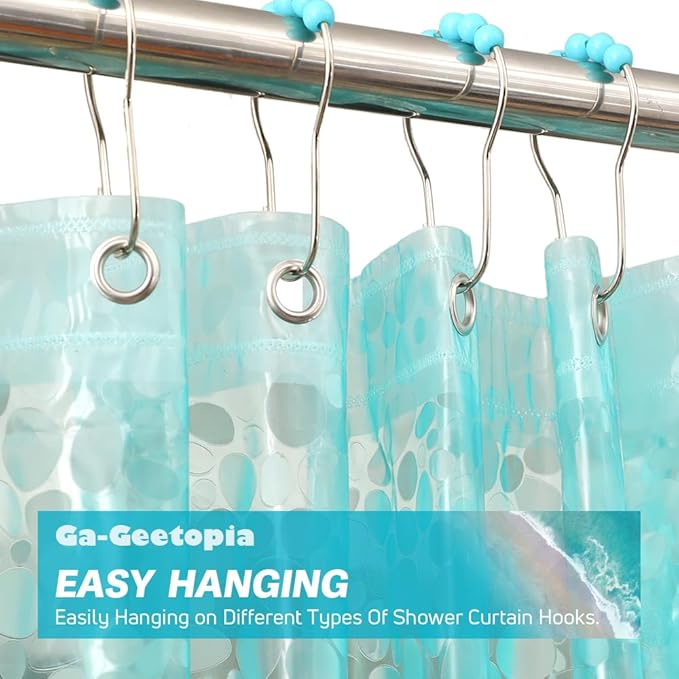 Ga-Geetopia EVA Teal Thin Shower Curtain Liner, Pebble Pattern 72x72 Inch Lightweight Plastic Bathroom Shower Showroom Inner Curtain with Rustproof Metal Grommets and Weighted Magnets(NO Hooks)